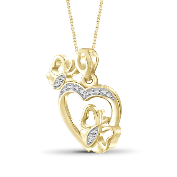 JewelonFire White Diamond Accent 14kt Gold Plated Brass Butterfly Heart Pendant