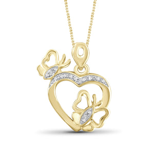 JewelonFire White Diamond Accent 14kt Gold Plated Brass Butterfly Heart Pendant