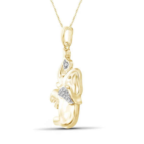 JewelonFire White Diamond Accent 14kt Gold Plated Brass Elephant Pendant