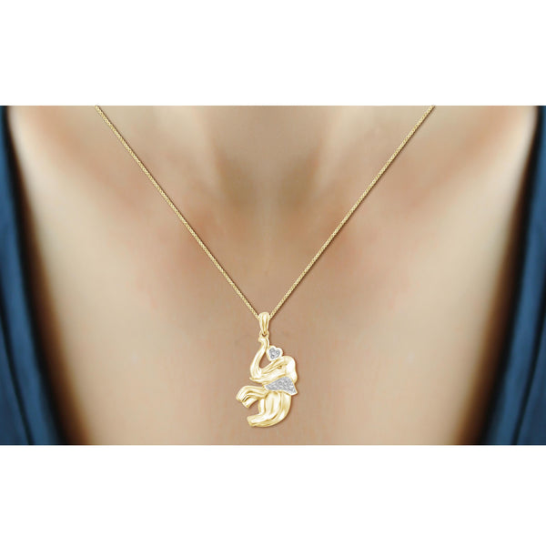 JewelonFire White Diamond Accent 14kt Gold Plated Brass Elephant Pendant