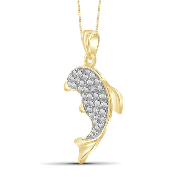 JewelonFire White Diamond Accent 14kt Gold Plated Brass Dolphin Pendant