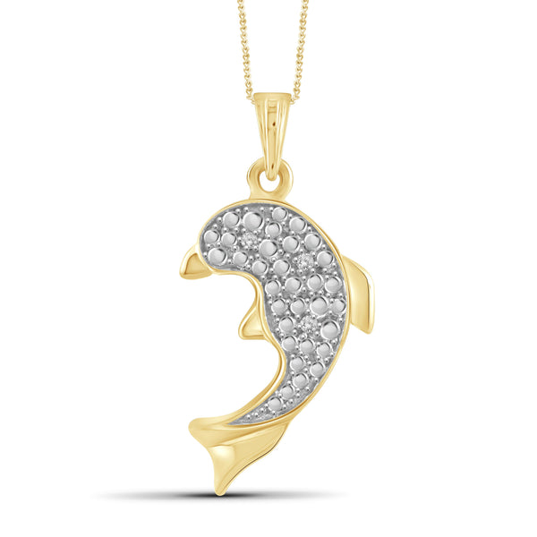 JewelonFire White Diamond Accent 14kt Gold Plated Brass Dolphin Pendant