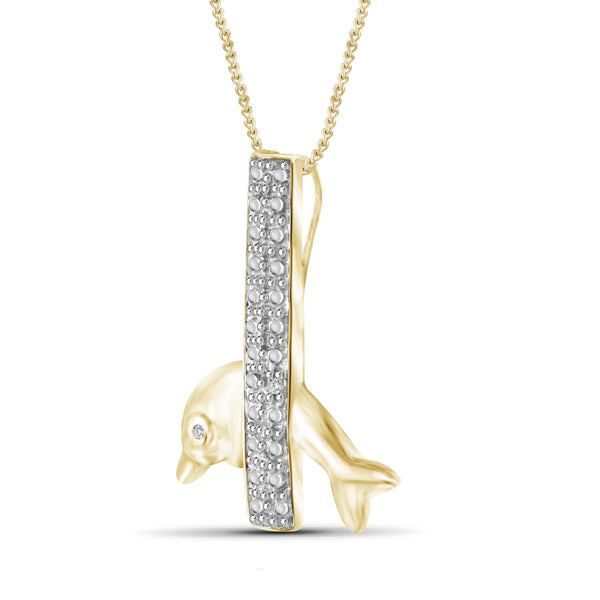 JewelonFire White Diamond Accent 14kt Gold Plated Brass Dolphin Pendant