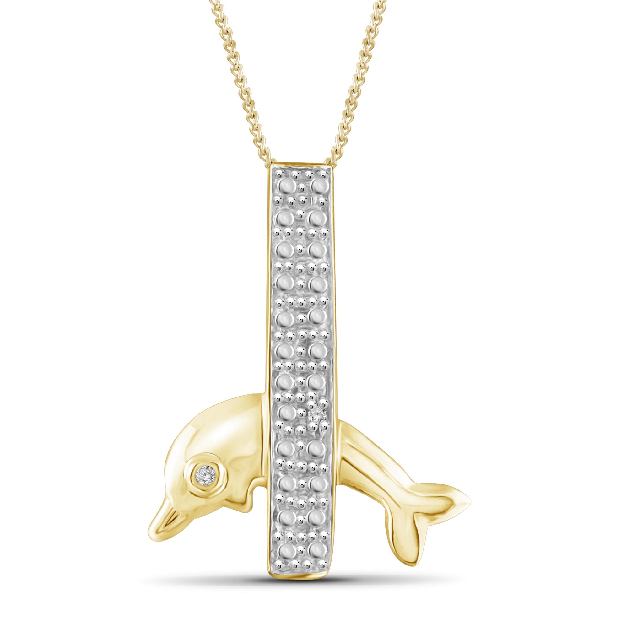 JewelonFire White Diamond Accent 14kt Gold Plated Brass Dolphin Pendant