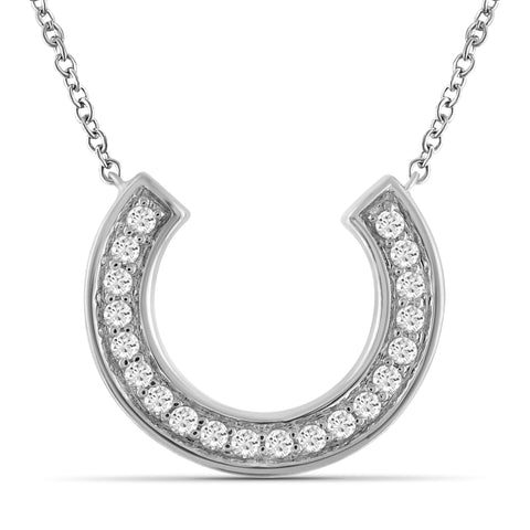 JewelonFire 1/5 Ctw White Diamond Sterling Silver Horseshoe Pendant - Assorted Colors