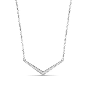 JewelonFire 1/4 Ctw White Diamond Sterling Silver V Shape Necklace - Assorted Colors