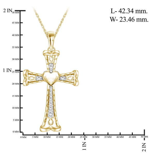 JewelonFire 1/4 Ctw White Diamond Heart Cross Pendant in Sterling Silver - Assorted Colors