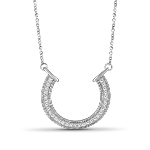 JewelonFire 1/4 Ctw White Diamond Sterling Silver Horseshoe Pendant