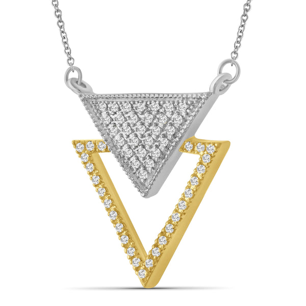 JewelonFire 1/4 Ctw White Diamond Two-Tone Sterling Silver Inverted Triangle Pendant