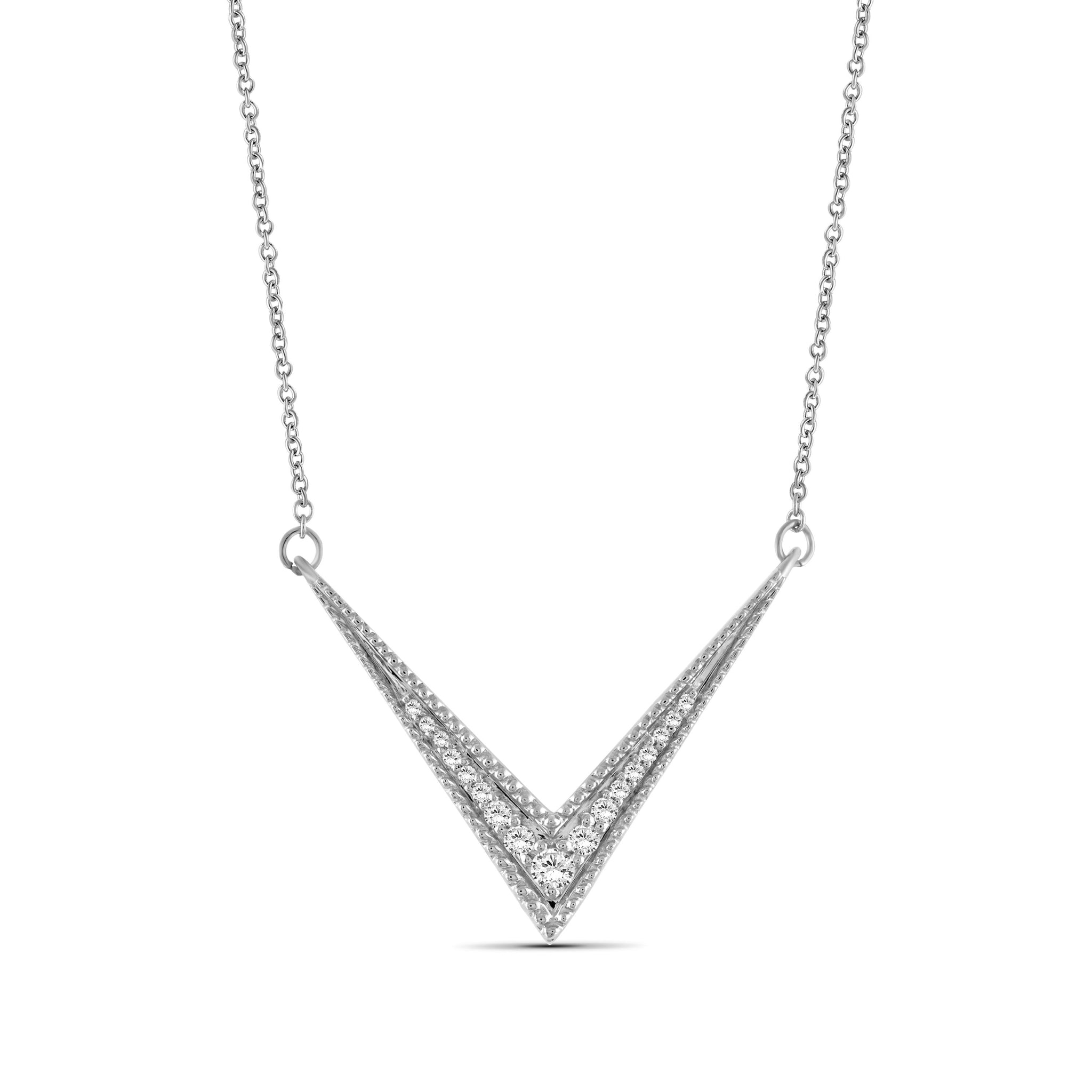 JewelonFire 1/5 Ctw White Diamond Sterling Silver V Shape Necklace - Assorted Colors