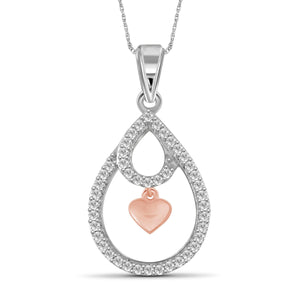 JewelonFire 1/5 Carat T.W. White Diamond Two Tone Silver Heart Pendant