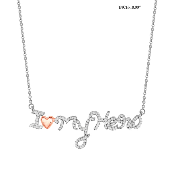 JewelonFire 1/4 Ctw White Diamond Two-Tone Sterling Silver "I Love My Hero" Pendant