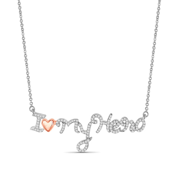 JewelonFire 1/4 Ctw White Diamond Two-Tone Sterling Silver "I Love My Hero" Pendant