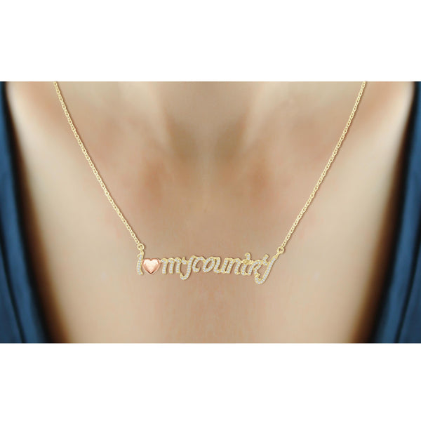 JewelonFire 1/4 Ctw White Diamond Two Tone Sterling Silver "I Love My Country" Pendant