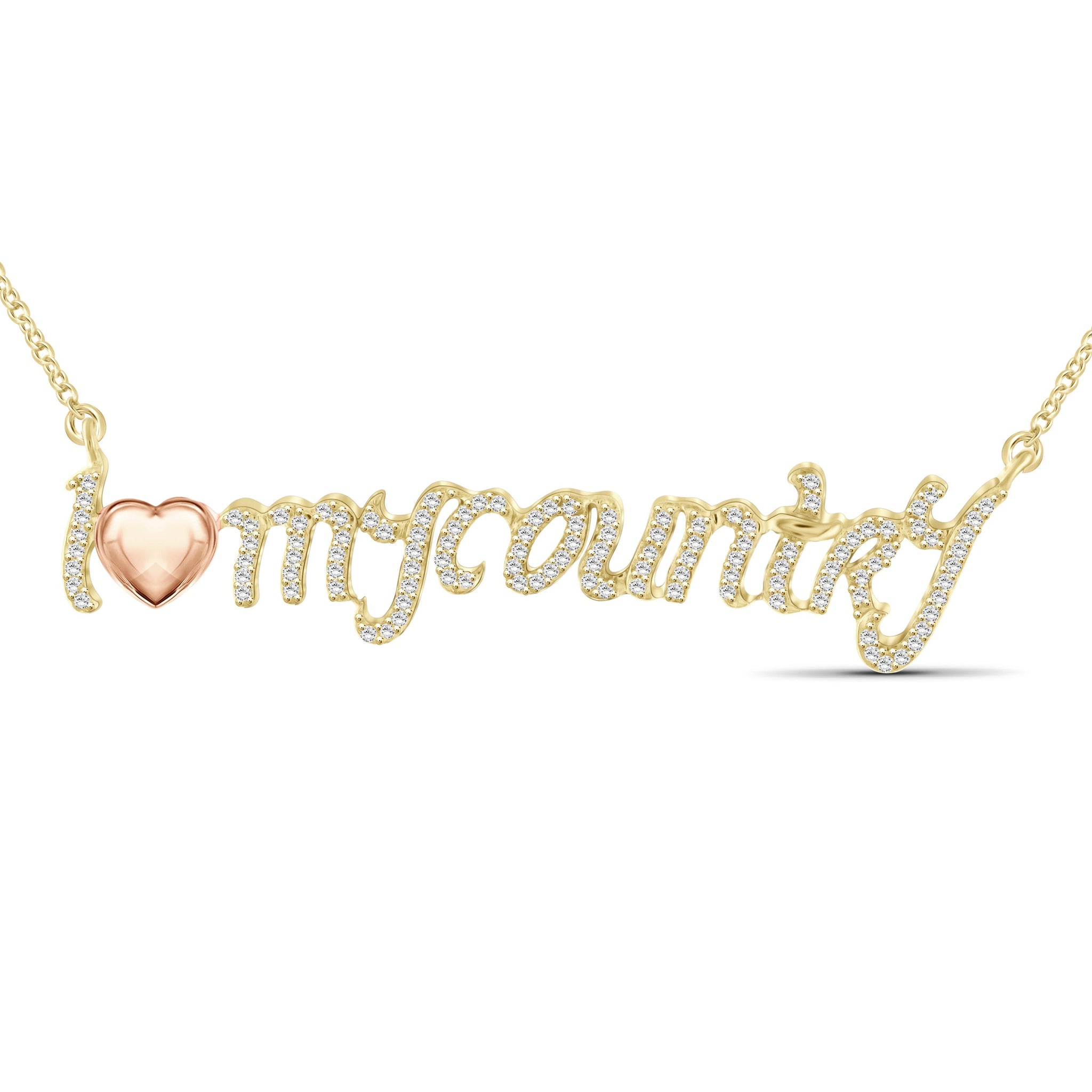 JewelonFire 1/4 Ctw White Diamond Two Tone Sterling Silver "I Love My Country" Pendant