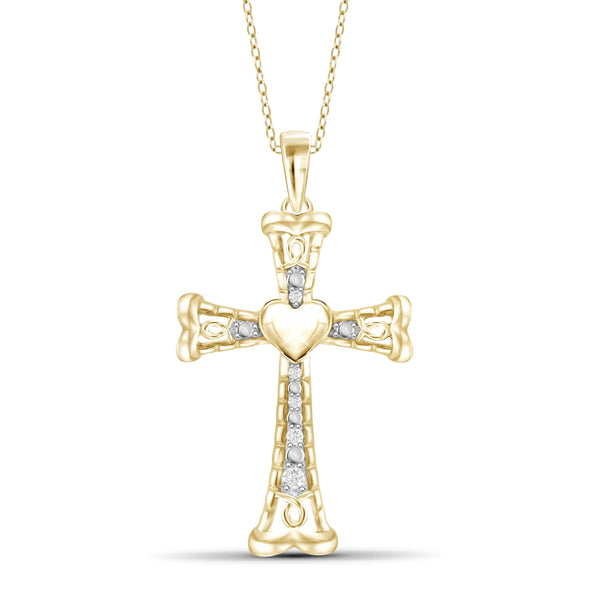 JewelonFire 1/10 Carat T.W. White Diamond Sterling Silver Cross Pendant - Assorted Colors