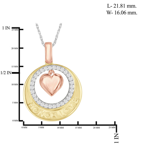 JewelonFire 1/7 Carat T.W. White Diamond Three Tone Silver Heart In Circle Pendant