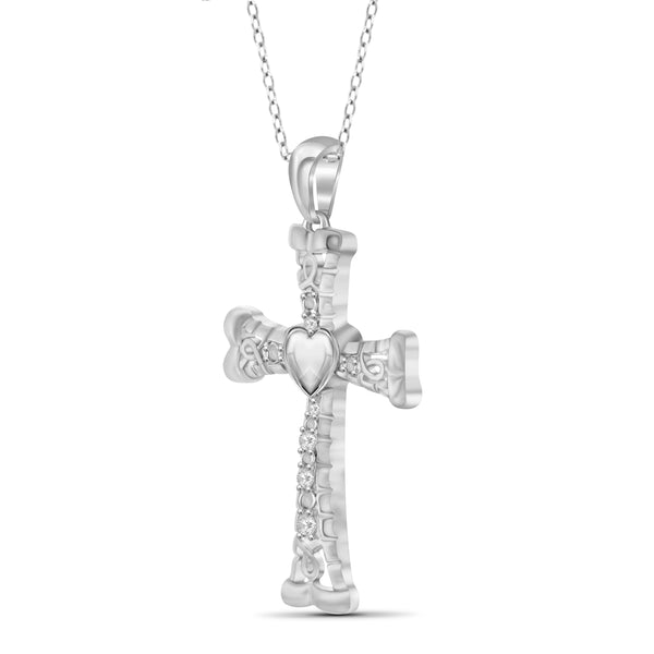 JewelonFire 1/10 Carat T.W. White Diamond Sterling Silver Cross Pendant - Assorted Colors