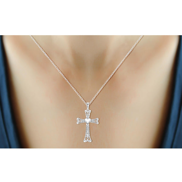 JewelonFire 1/10 Carat T.W. White Diamond Sterling Silver Cross Pendant - Assorted Colors