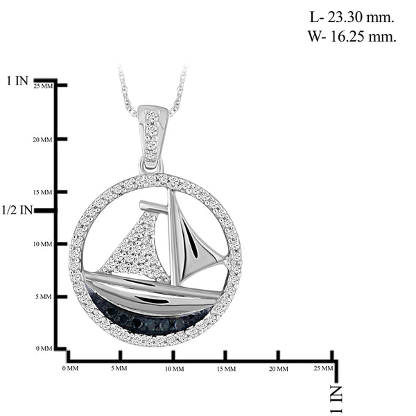 JewelonFire 1/4 Carat T.W. Blue And White Diamond Sterling Silver SailBoat Pendant