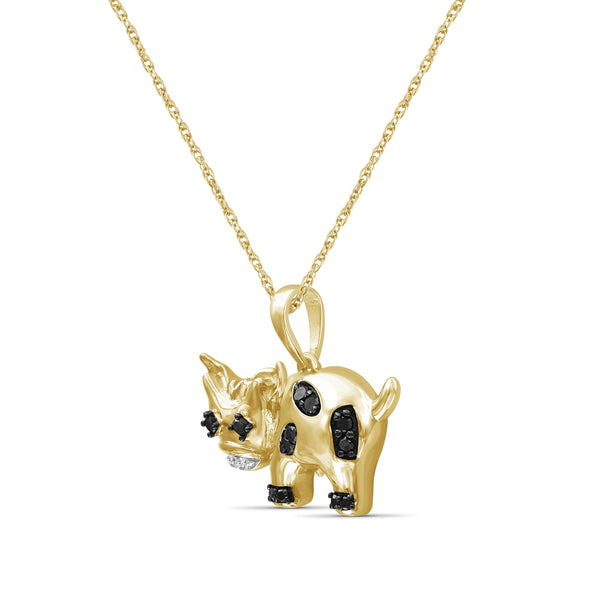 JewelonFire 1/10 Ctw Black & White Diamond 14K Gold over Silver Cow Pendant