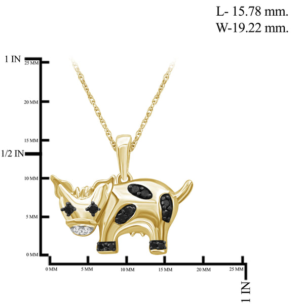 JewelonFire 1/10 Ctw Black & White Diamond 14K Gold over Silver Cow Pendant