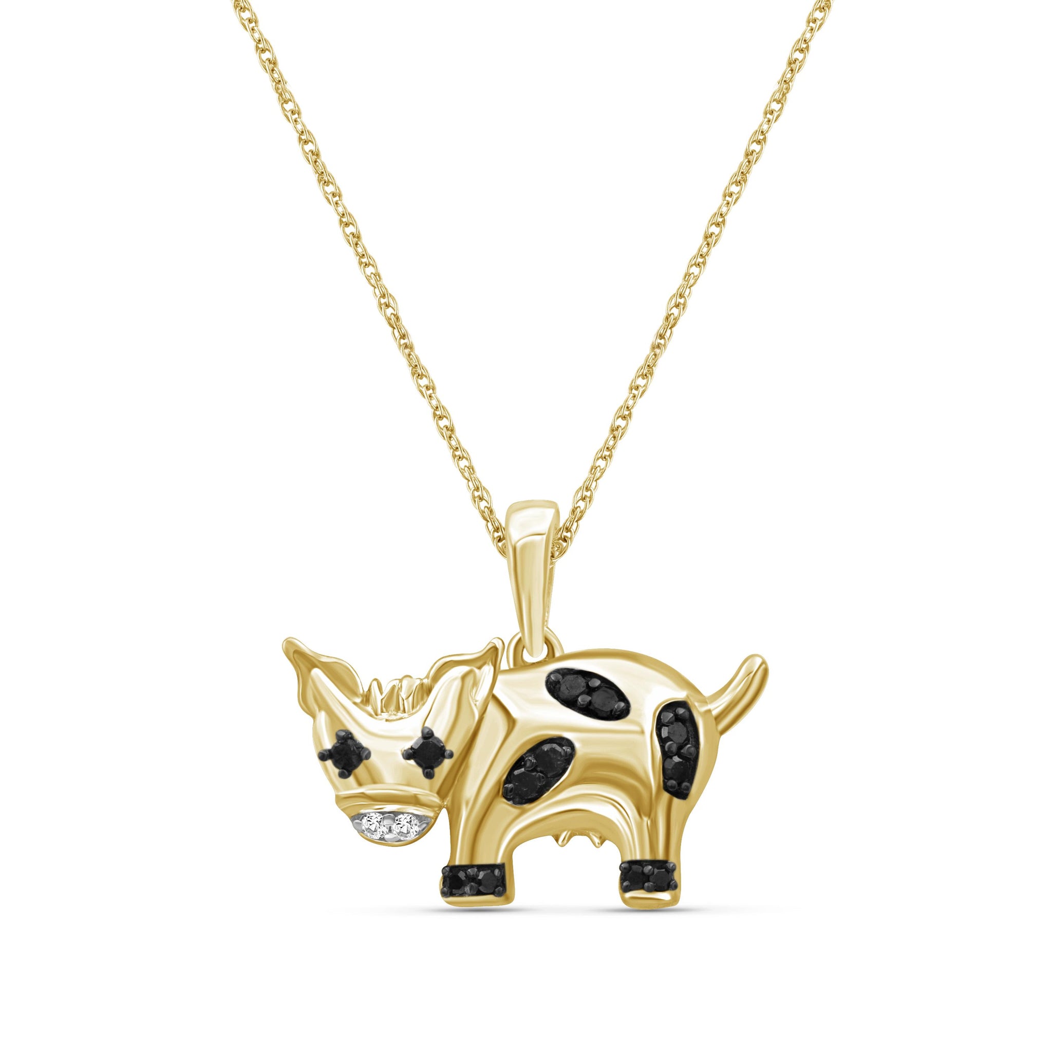 JewelonFire 1/10 Ctw Black & White Diamond 14K Gold over Silver Cow Pendant