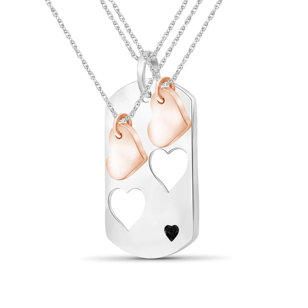 JewelonFire Accent Black Diamond Two Tone Silver Heart Dog Tag Pendant