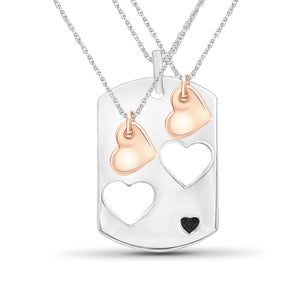 JewelonFire Accent Black Diamond Two Tone Silver Heart Dog Tag Pendant