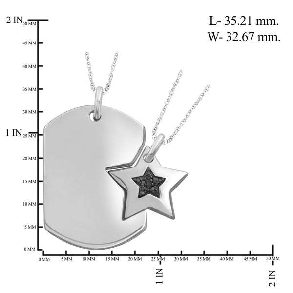 JewelonFire 1/20 Carat T.W. Black Diamond Sterling Silver Star Dog Tag Pendant