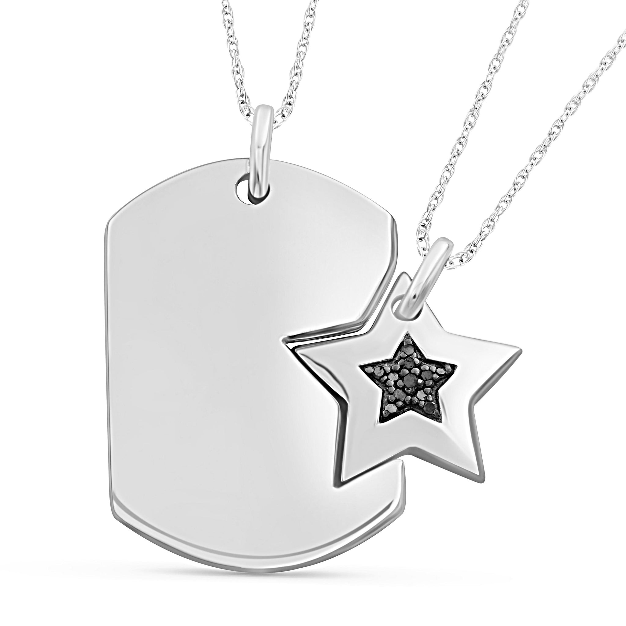 JewelonFire 1/20 Carat T.W. Black Diamond Sterling Silver Star Dog Tag Pendant