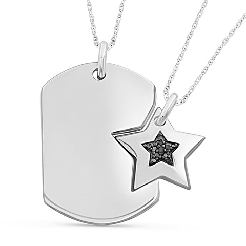 JewelonFire 1/20 Carat T.W. Black Diamond Sterling Silver Star Dog Tag Pendant