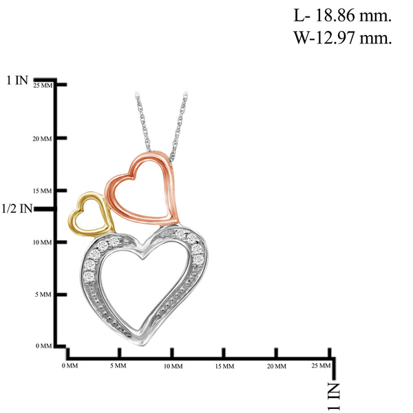 JewelonFire 1/20 Carat T.W. White Diamond Three Tone Silver Heart Pendant