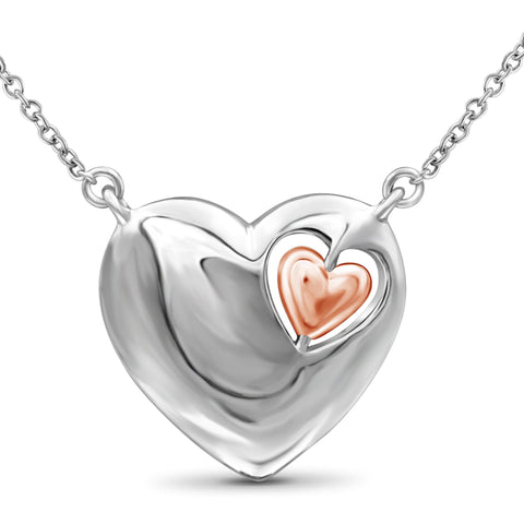 JewelonFire 1/20 Carat T.W. White Diamond Two Tone Silver Heart Pendant