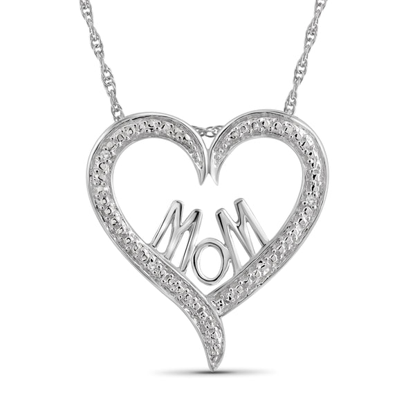 JewelonFire White Diamond Accent Sterling Silver Mother Heart Pendant - Assorted Colors