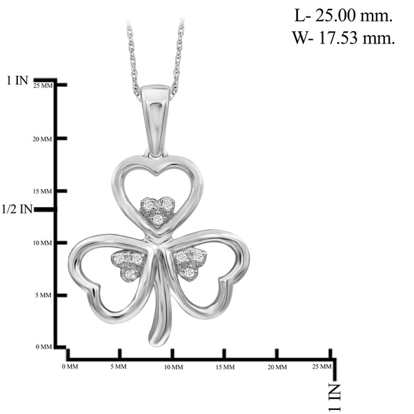 JewelonFire 1/20 Carat T.W. White Diamond Clover Sterling Silver Pendant - Assorted Colors