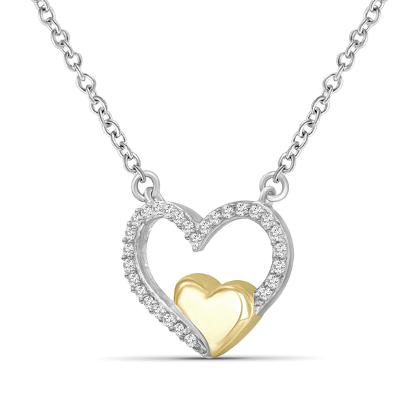 JewelonFire 1/7 Carat T.W. White Diamond Two Tone Silver Double Heart Pendant