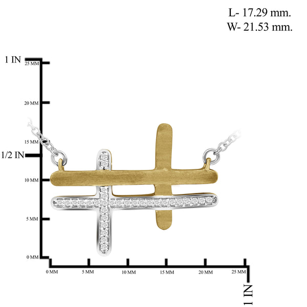 JewelonFire 1/10 Ctw White Diamond Two-Tone Sterling Silver Cross Pendant