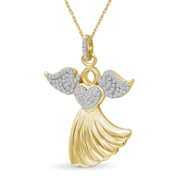 JewelonFire 1/4 Ctw White Diamond Angel Pendant in Sterling Silver - Assorted Finish