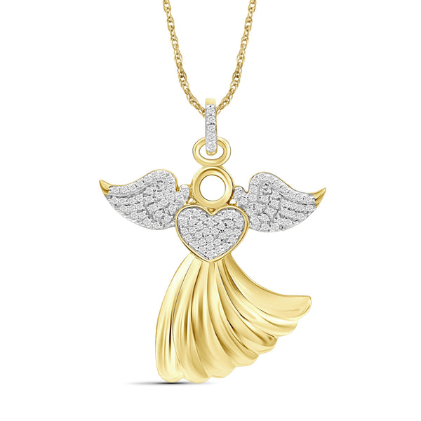 JewelonFire 1/4 Ctw White Diamond Angel Pendant in Sterling Silver - Assorted Finish