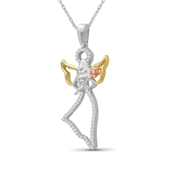 JewelonFire 1/7 Ctw White Diamond Angel Pendant in Tri-Tone Sterling Silver