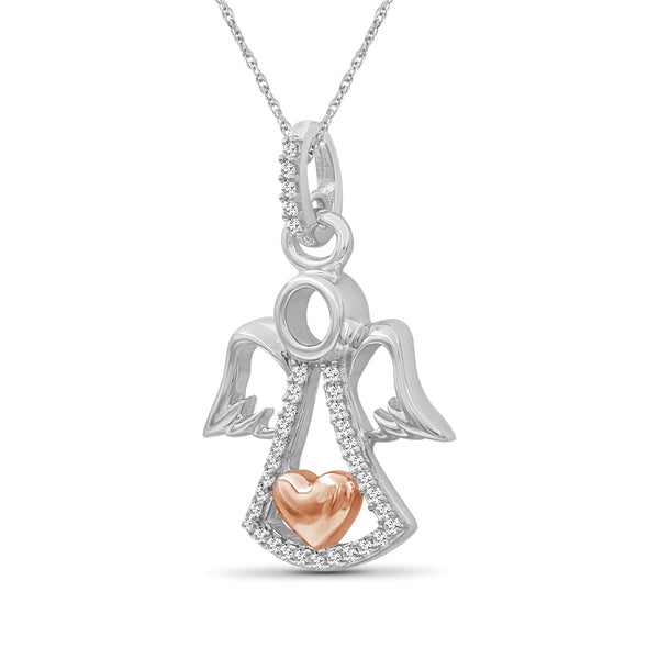 JewelonFire 1/10 Ctw White Diamond Angel Heart Pendant in Two-Tone Sterling Silver