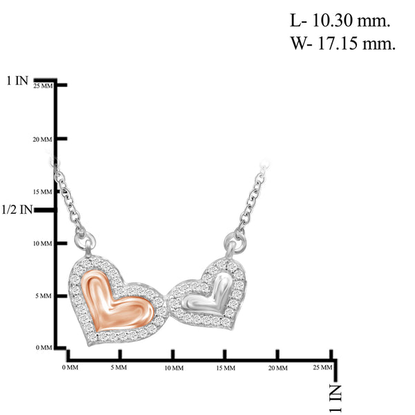 JewelonFire 1/10 Ctw White Diamond Double Heart Necklace in Two-Tone Sterling Silver