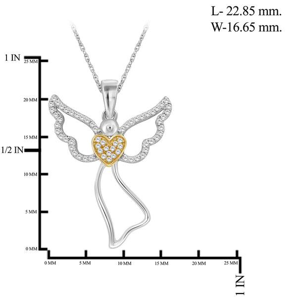 JewelonFire 1/7 Ctw White Diamond Angel Pendant in Two-Tone Sterling Silver