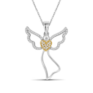 JewelonFire 1/7 Ctw White Diamond Angel Pendant in Two-Tone Sterling Silver