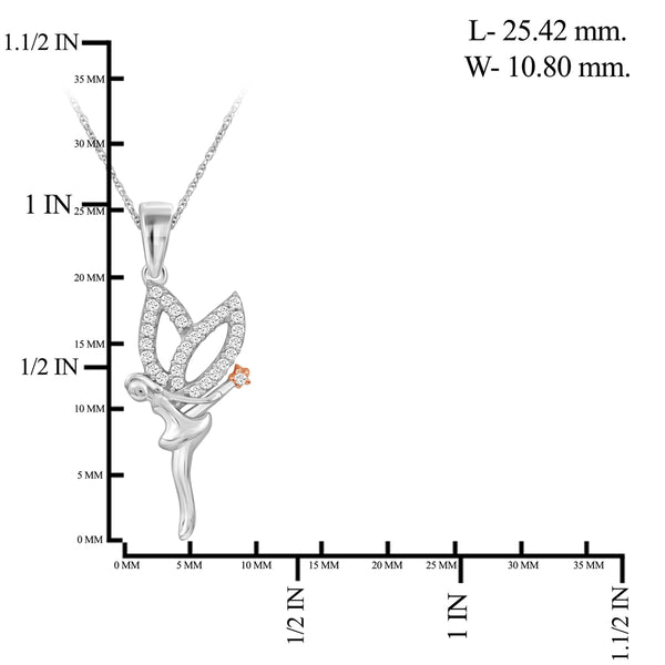 JewelonFire 1/10 Ctw White Diamond Angel Necklace in Two Tone Sterling Silver