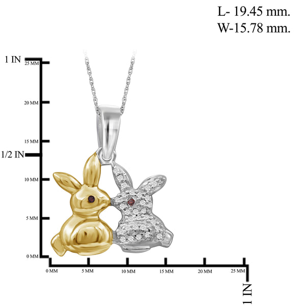 JewelonFire 1/10 Ctw Red & White Diamond Two-Tone Sterling Silver Bunny Pendant