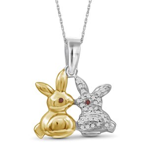 JewelonFire 1/10 Ctw Red & White Diamond Two-Tone Sterling Silver Bunny Pendant