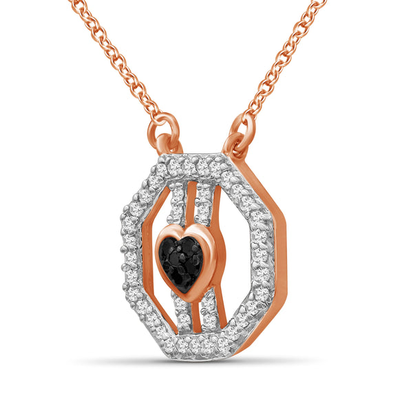 JewelonFire 1/7 Carat T.W. Black And White Diamond Rose Gold Over Silver Octagon Pendant