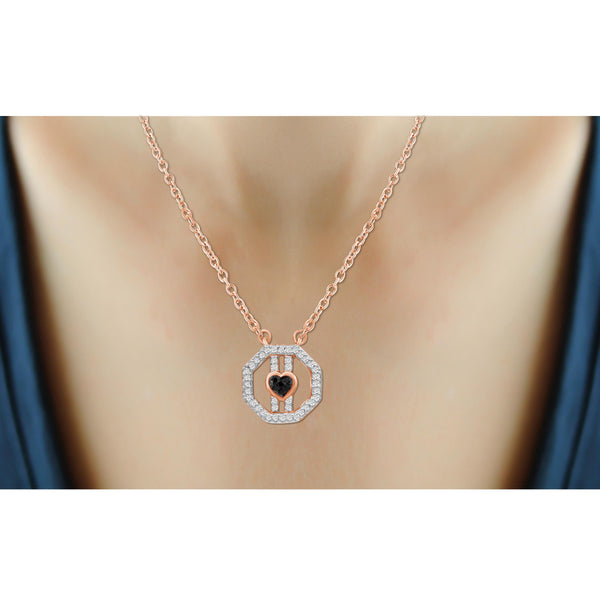 JewelonFire 1/7 Carat T.W. Black And White Diamond Rose Gold Over Silver Octagon Pendant